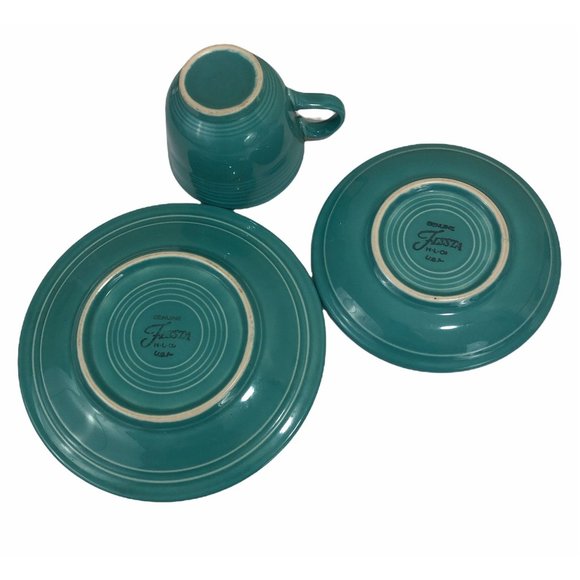 Fiesta HLC Turquoise 3 Piece Set Snack Cup Saucer - Picture 3 of 5